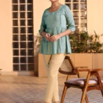 Grey Solid Cotton Blend A-line Kurti