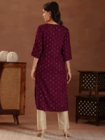 Maroon Woven Design Cotton Straight Kurta - Image 2