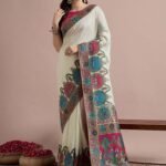 Off White Woven Viscose Saree with Unstitched Blouse